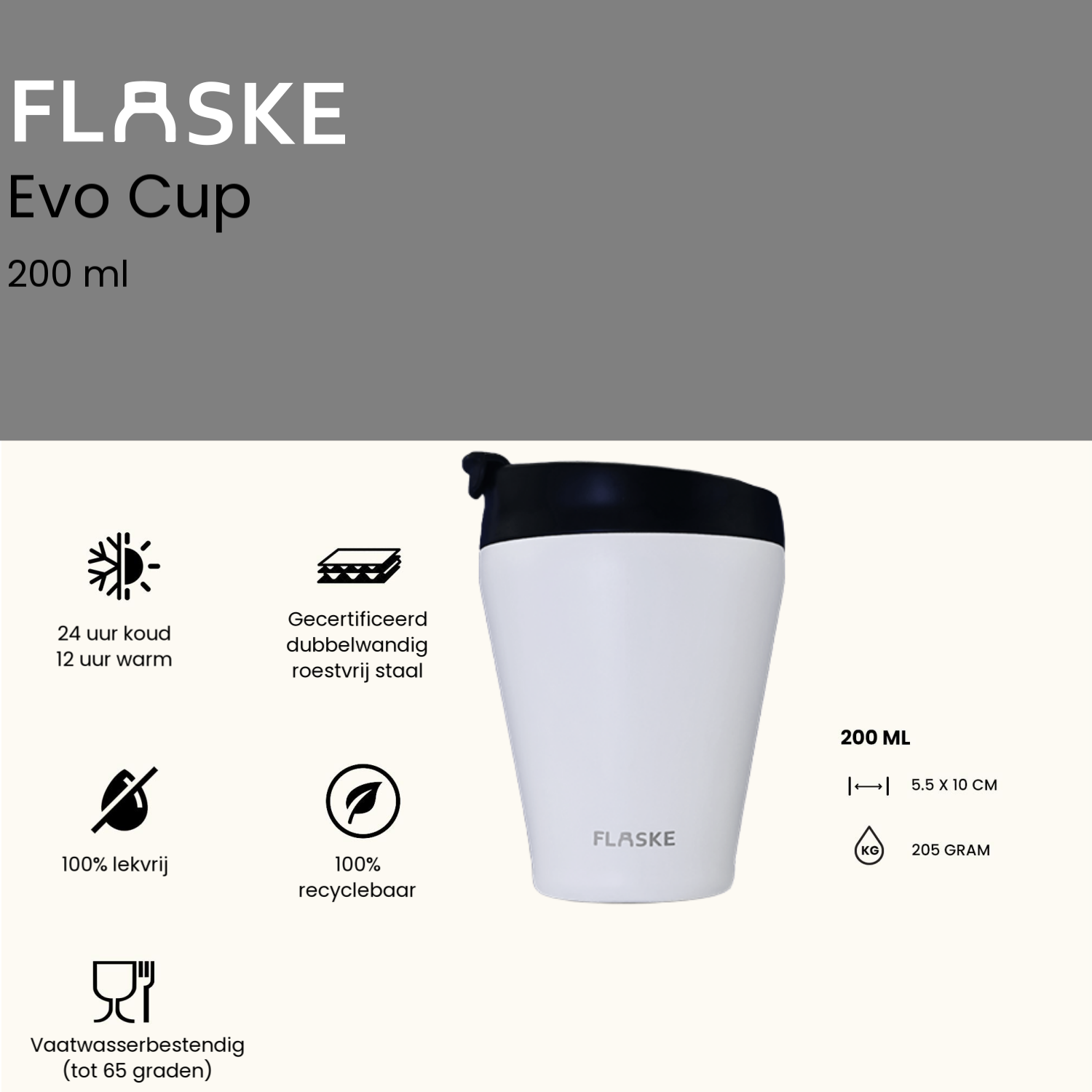 FLASKE 200 ml RVS Koffiebeker to Go - Ice