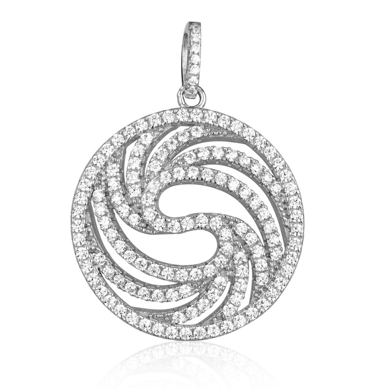 Pendentif Cercle en Argentorné de 137 Cristaux Swarovski Cubic Zirconia Blancs