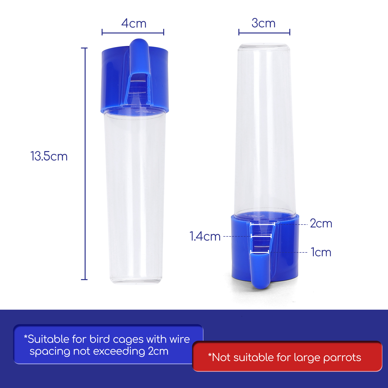 Nobleza - 2 bebedouros de plástico para viveiro de pássaros, bebedouro e comedouro automático de 90ml - Adequado para pássaros de pequeno e médio porte, como canários e periquitos.