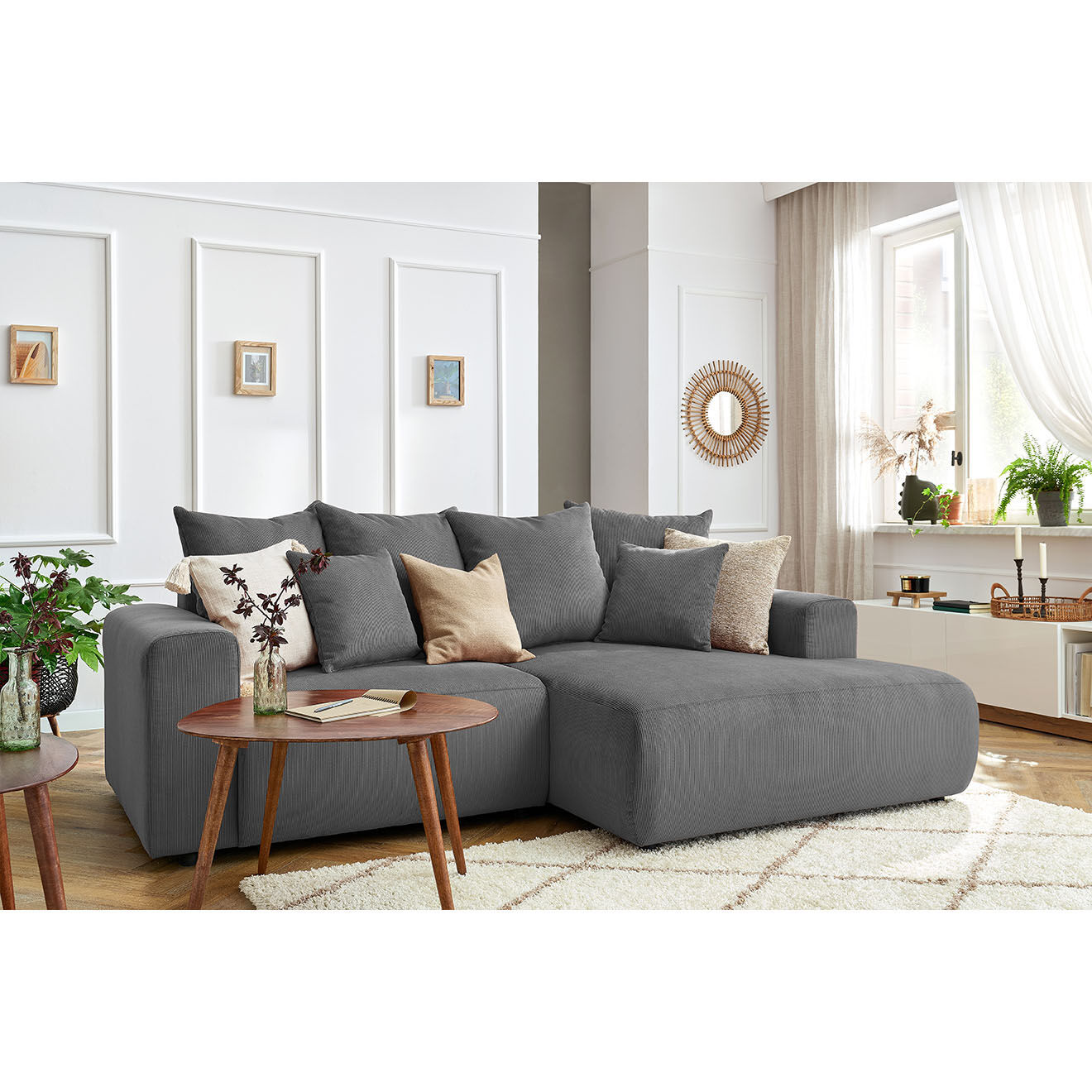 Bobochic Canapé d'angle fixe droit Enjoy gris foncé - 237x147x95 cm
