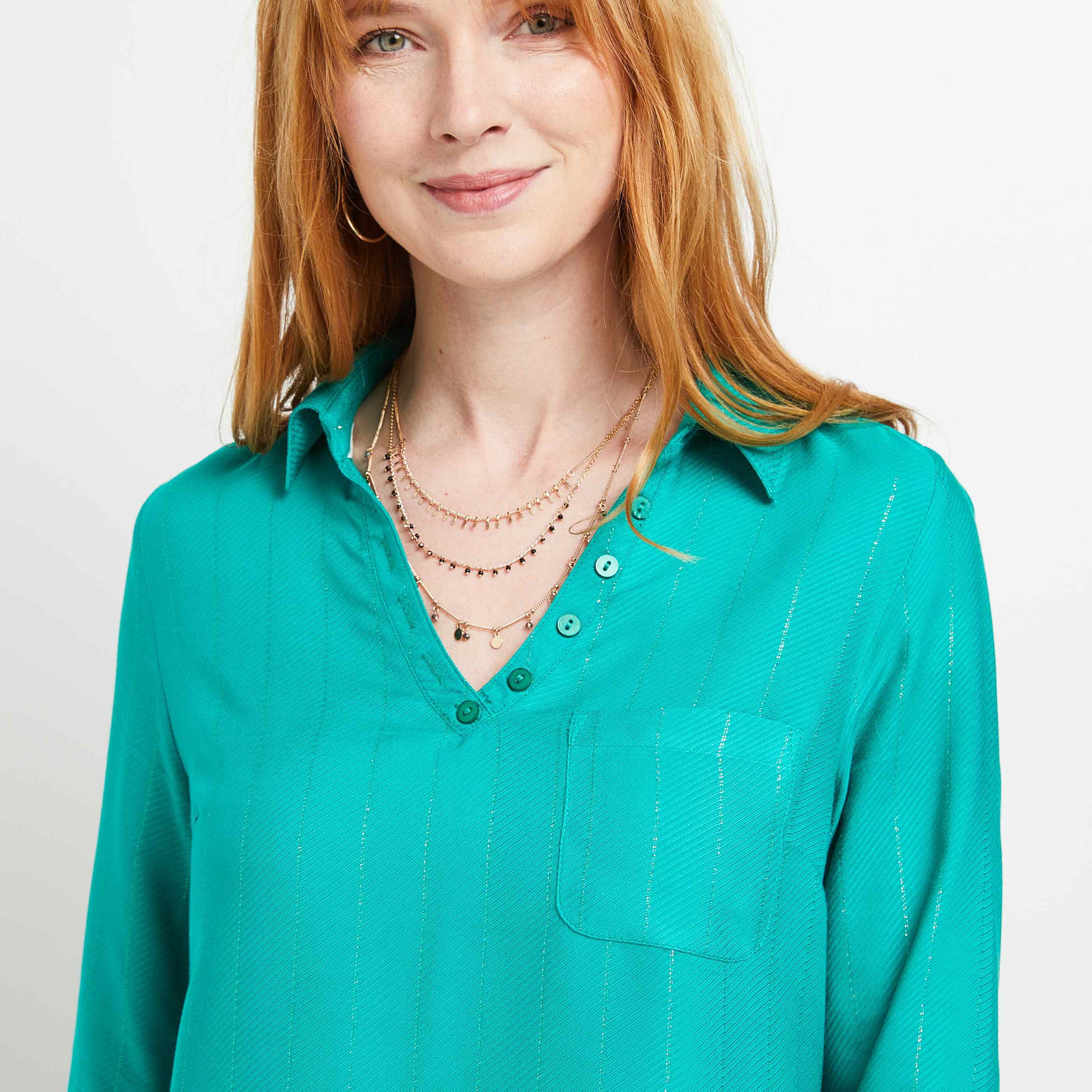Blouse fluide col V femme - VERT
