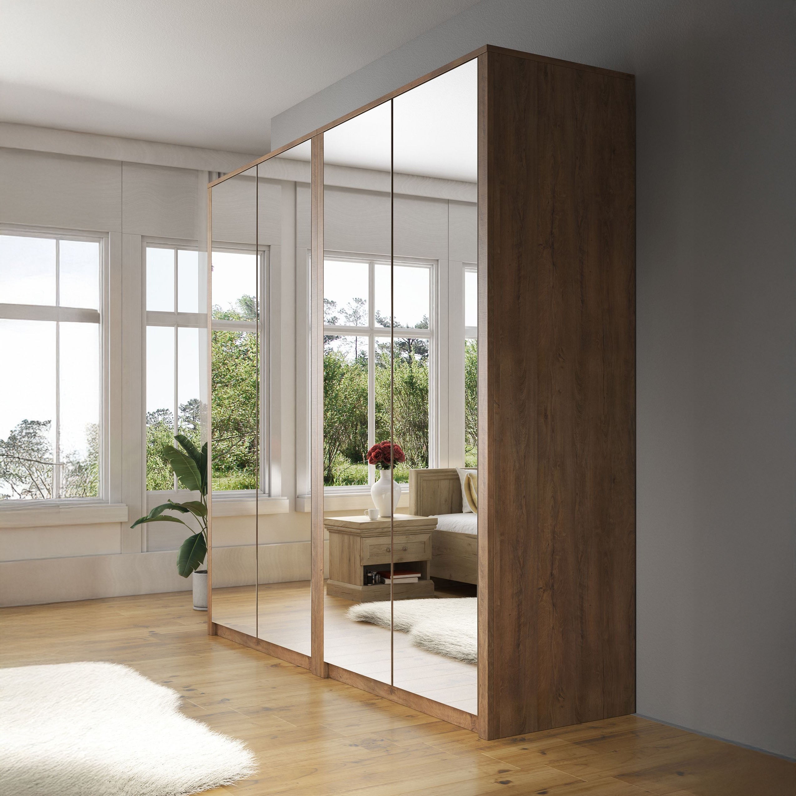 Meubella - Kledingkast Malibu - Eiken - 226 cm - Met spiegel