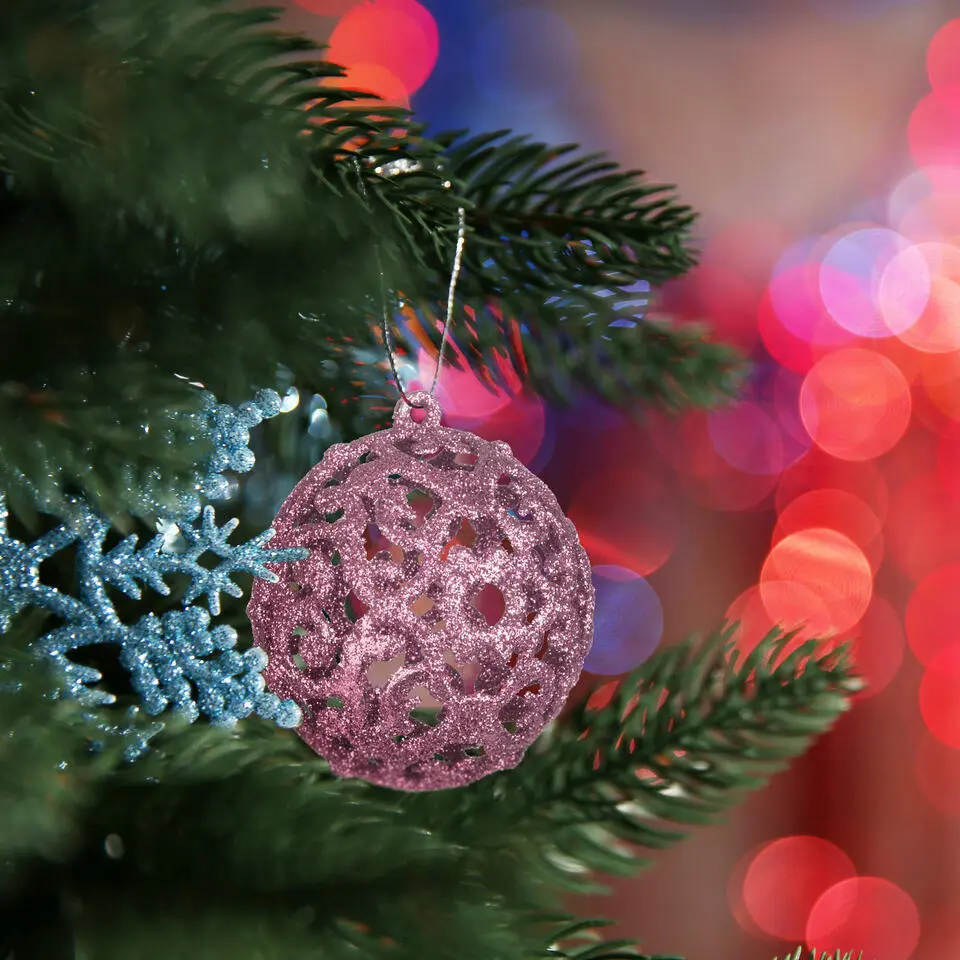 Relaxdays kerstballen - 50x - lichtroze - 3, 4 en 6 cm -kunststof