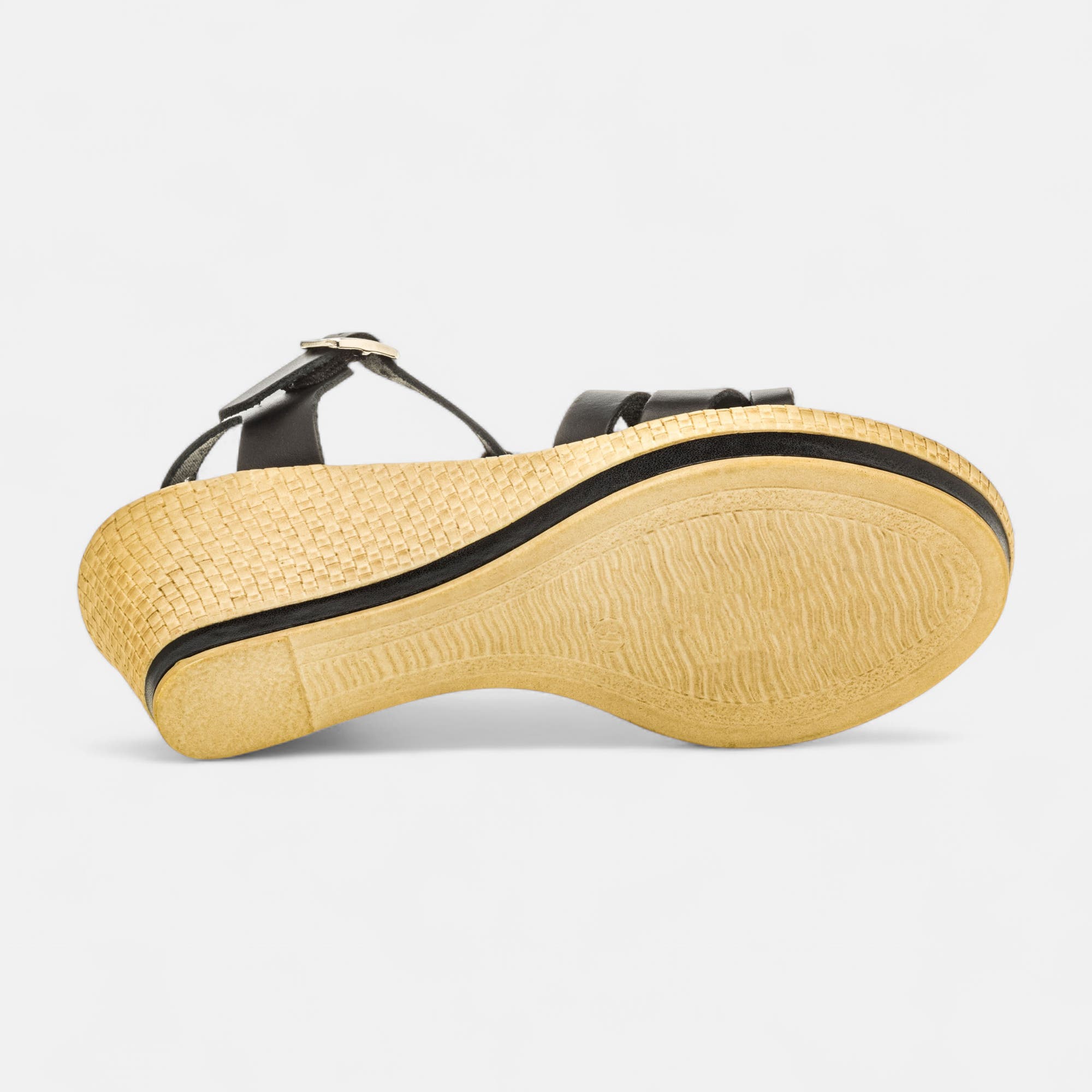 Nu-pieds à talon compensé Femme en cuir noir