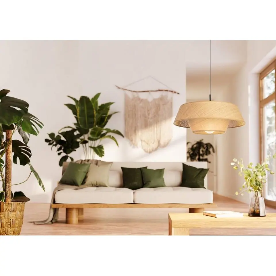 EGLO Marford Hanglamp - E27 - Ø 50 cm - Zwart/Natuur/Raffia