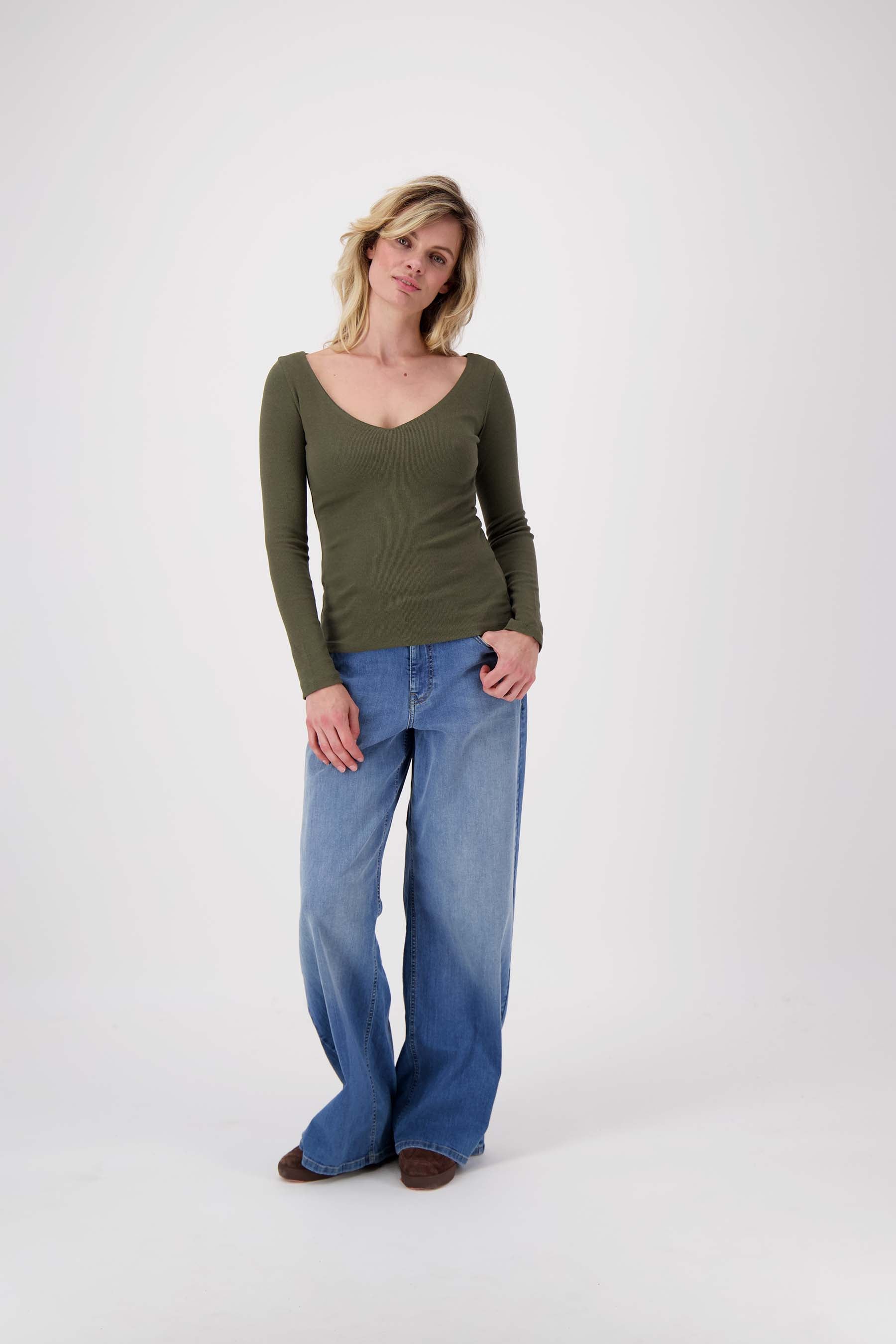 basic rib V hals top met stretch