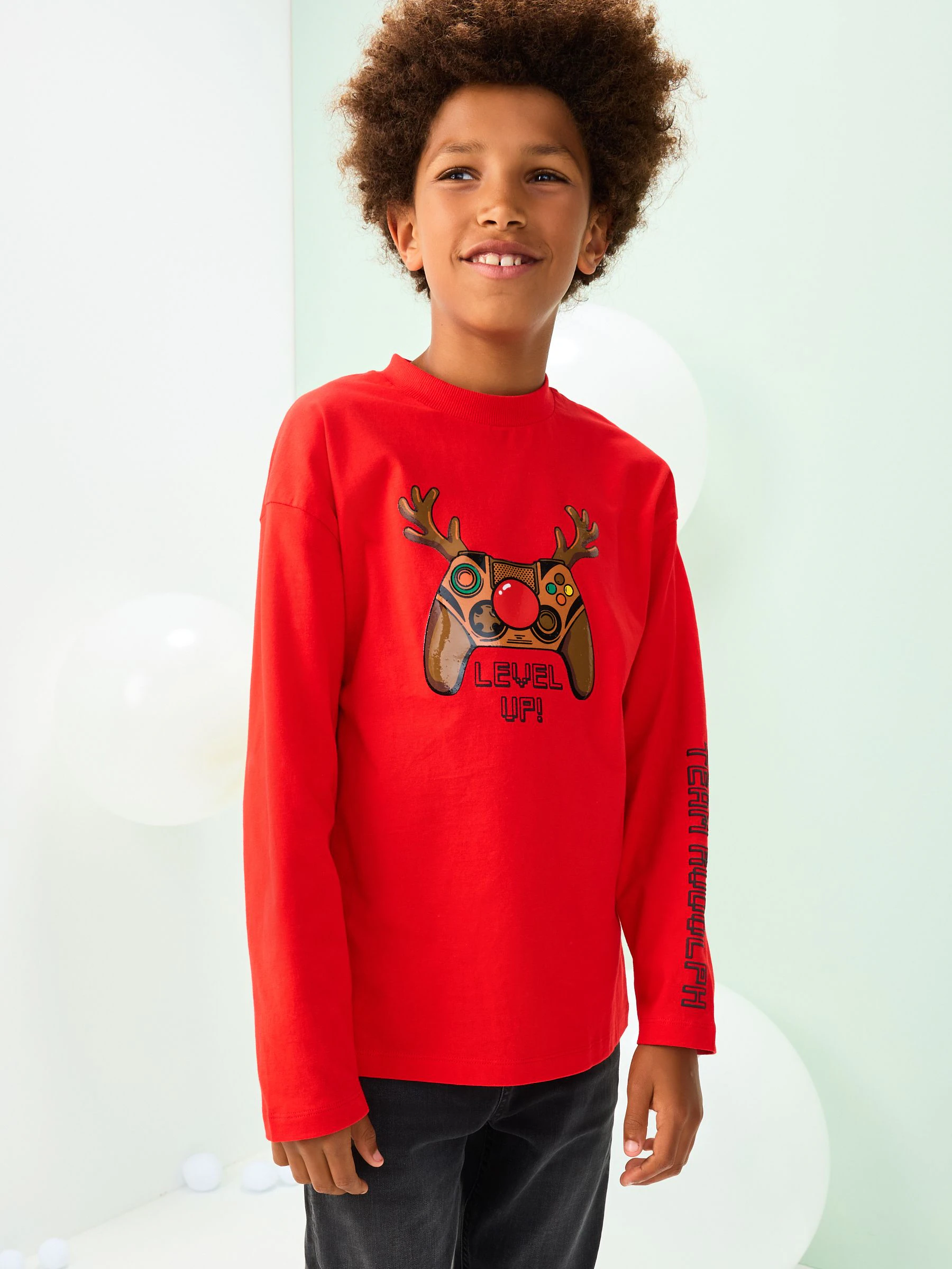 Rood met controller - Kerstmis T-shirt met Lange mouwen (3-16jr)