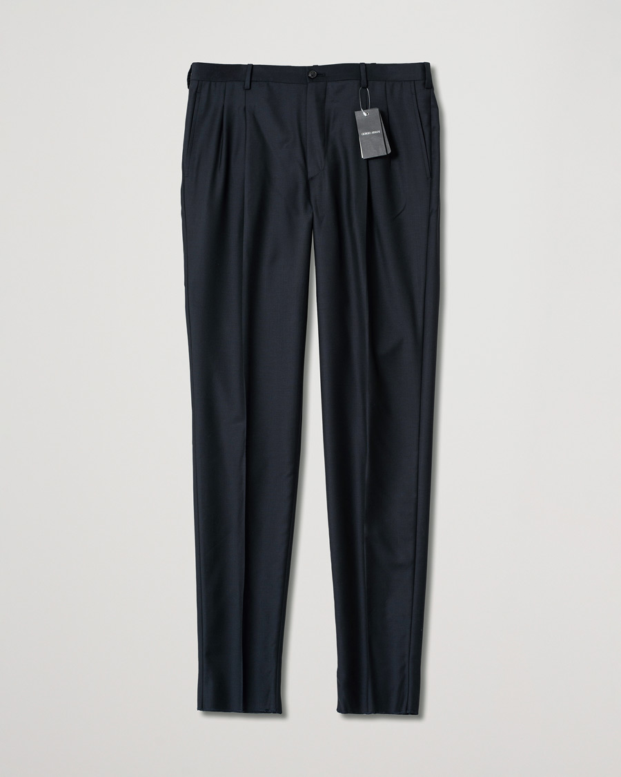 Giorgio Armani Tapered Wool/Cashmere Gabardine Trousers Navy