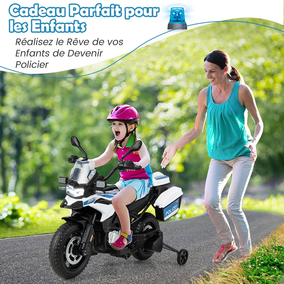 Moto Électrique BMW 12V/7AH pour Enfants 6km/h Modèle Policier avec Klaxon Musique Sirène Phares pour 3-8 Ans - Lidl-Manfred