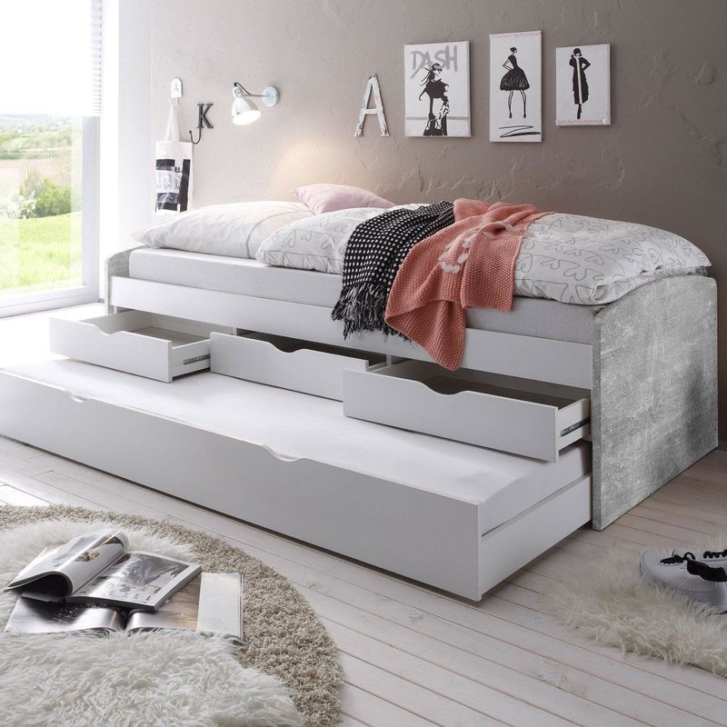 Kajuitbed Nasri - Beton/Wit - Multifunctioneel met Bedlade