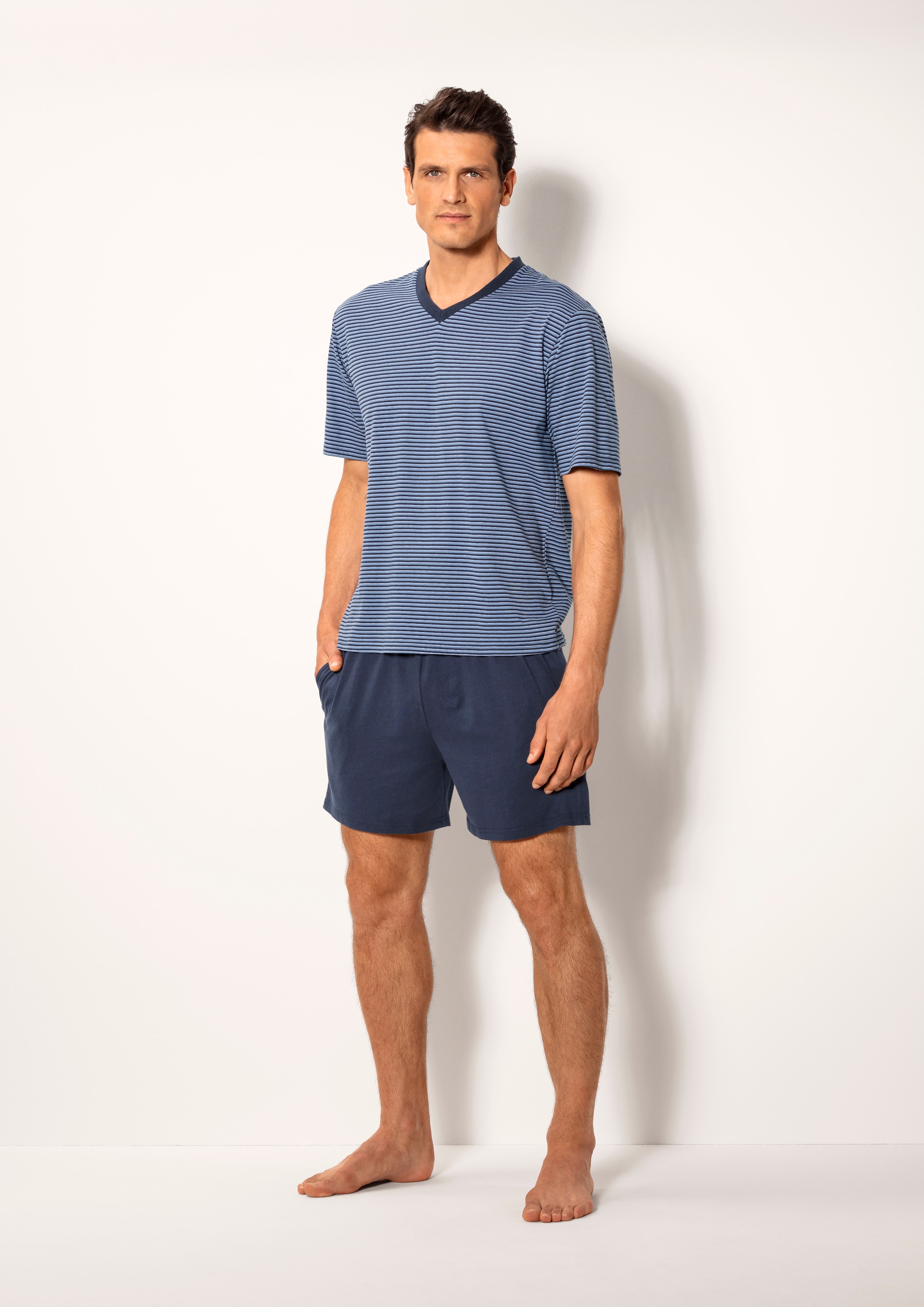 le jogger® Pyjama, 4 Stk. Schlafanzug mit garngefärbtem Streifen