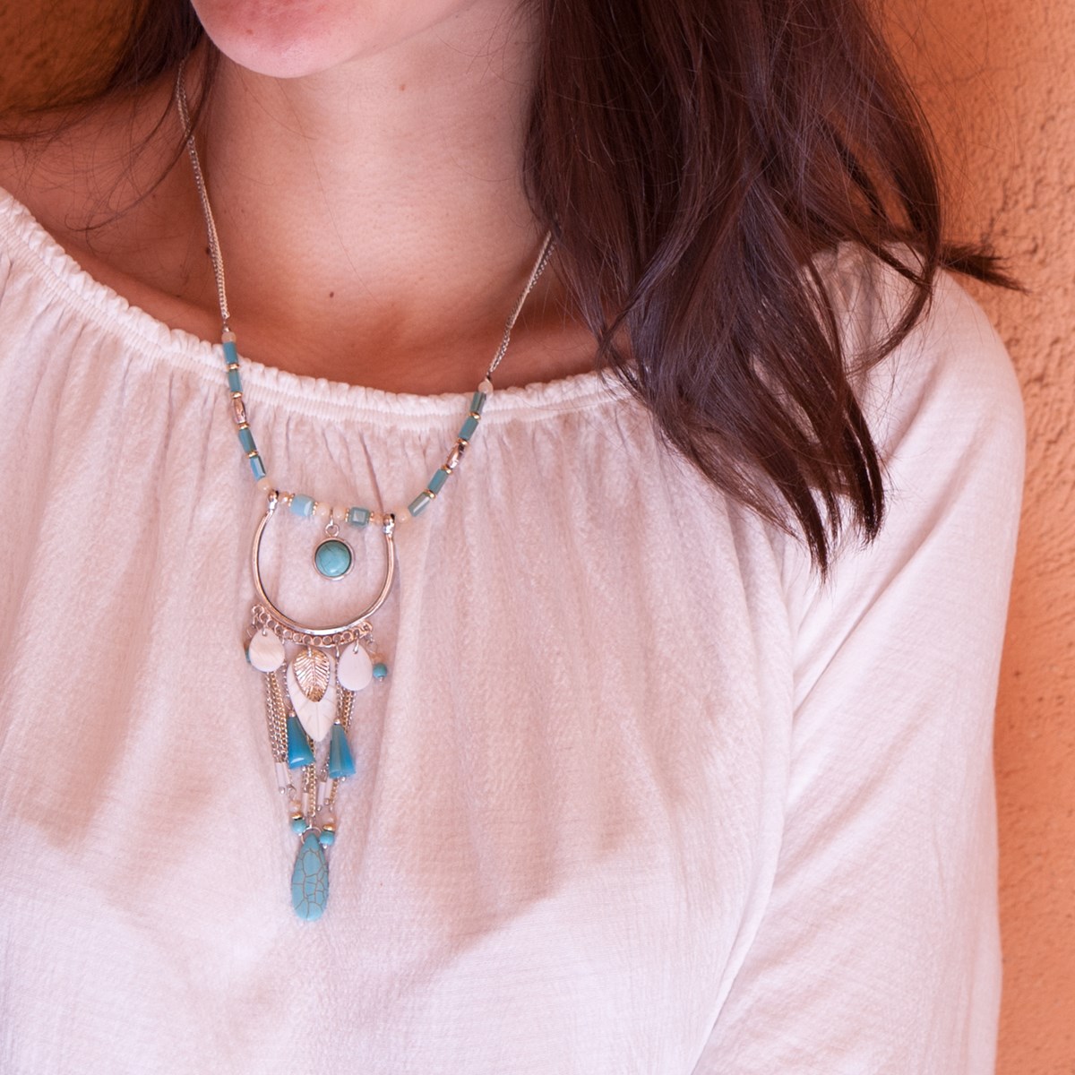 Collier bohème et ethnique turquoise - Amarkande