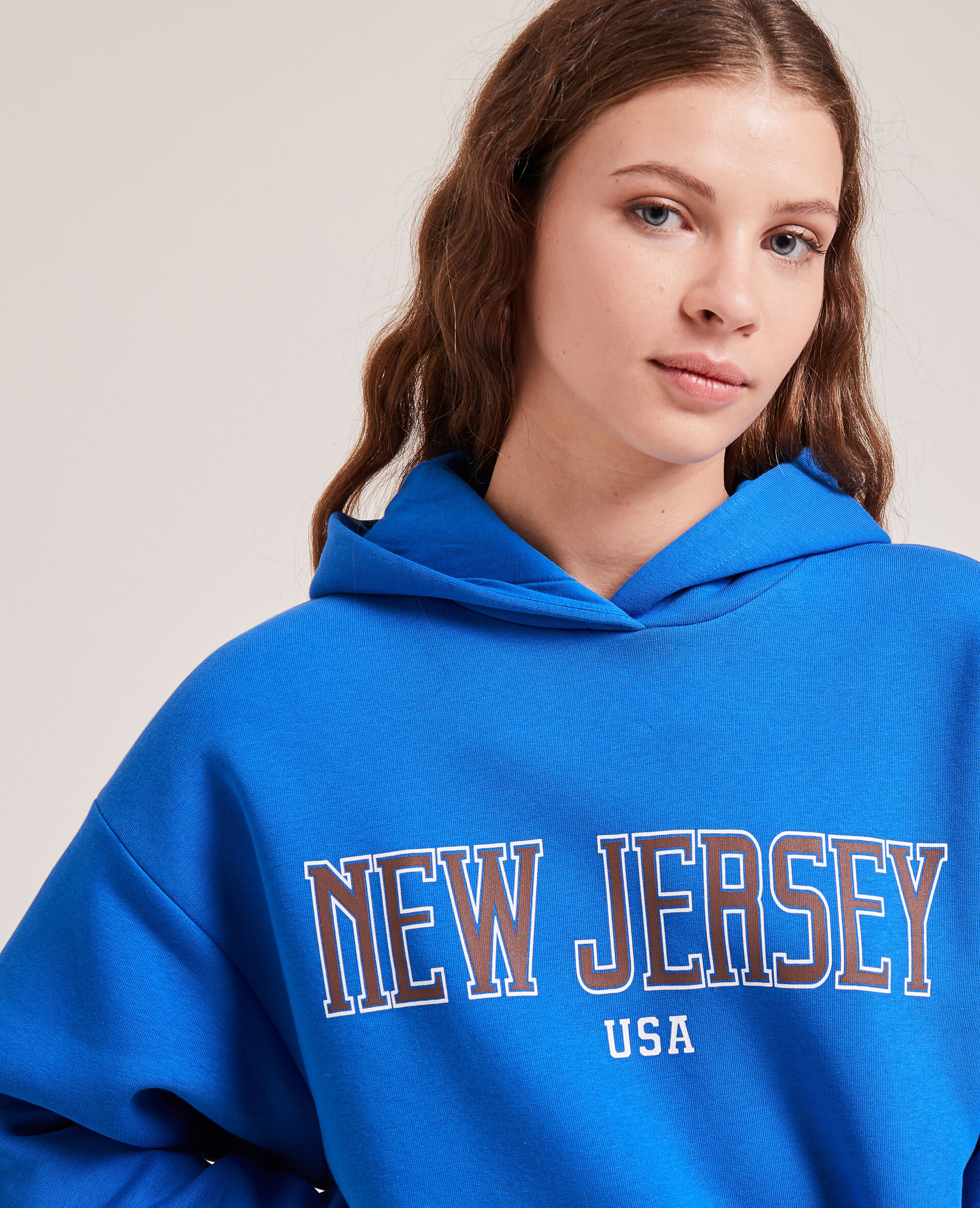 Sweat capuche avec flocage - Bleu électrique