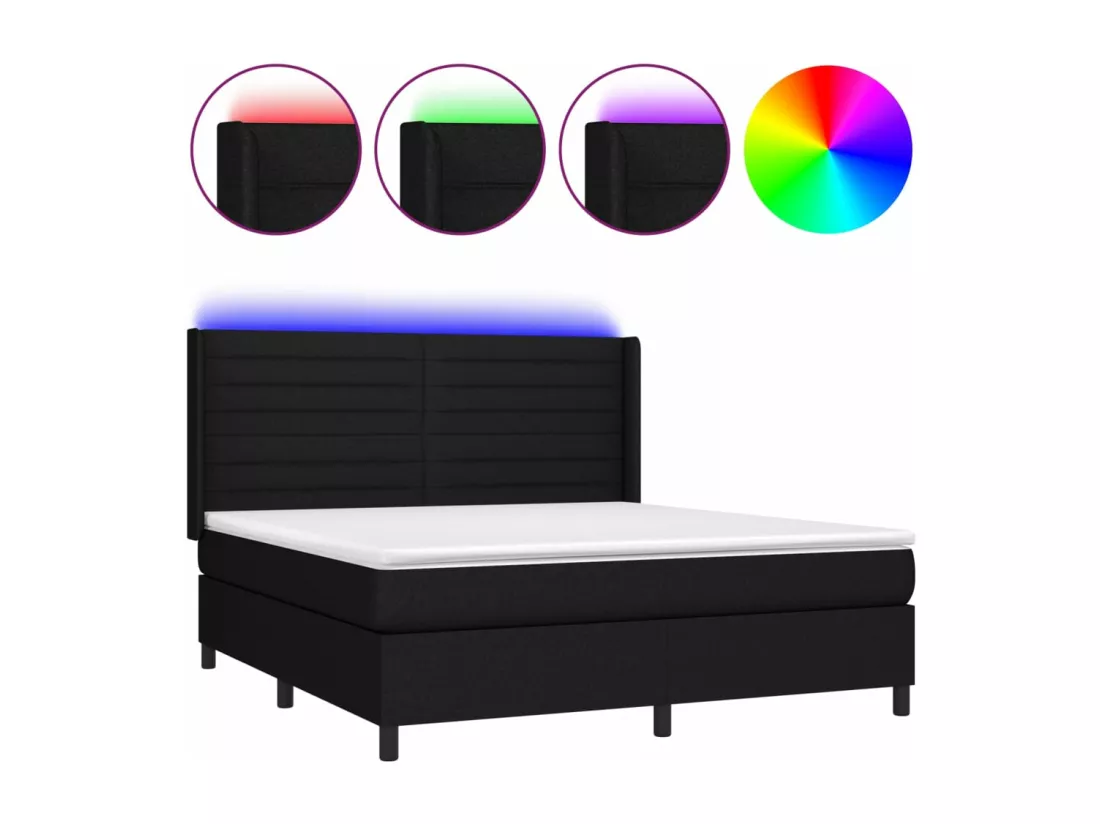 Sommier tapissier avec matelas et LED Noir 160x200 cm Tissu