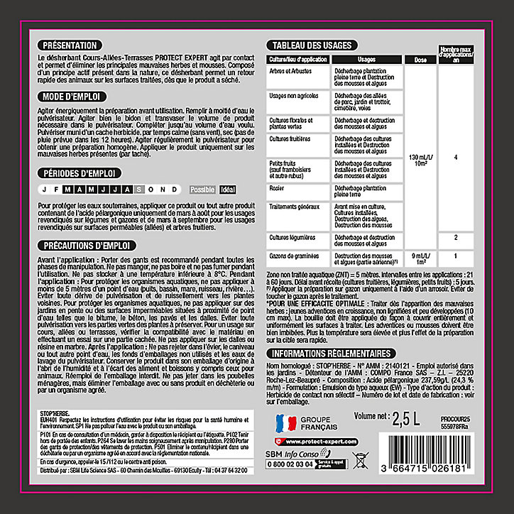 Désherbant cours allées terrasses Protect Expert 2,5L