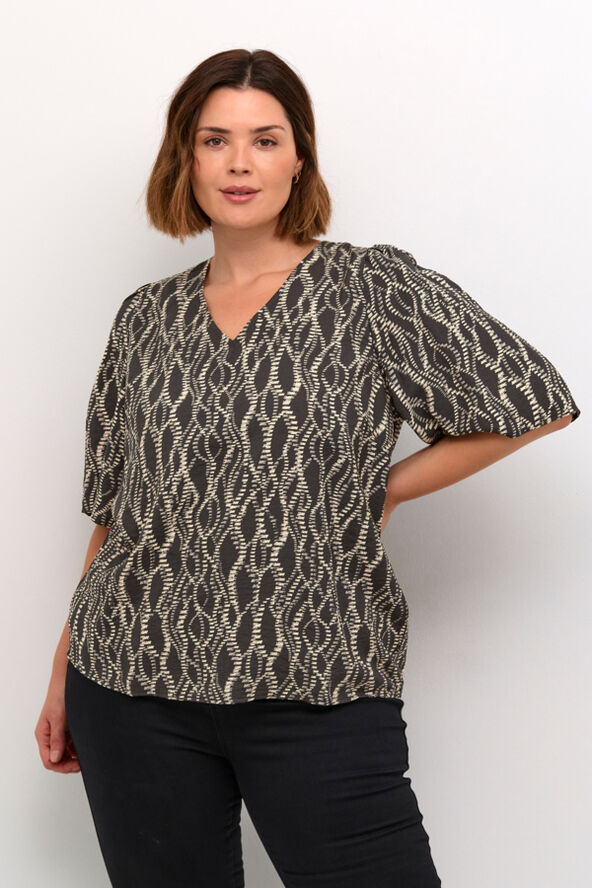 Kaffe Curve KClanora v-neck Blouse Black/grey graphic simili
