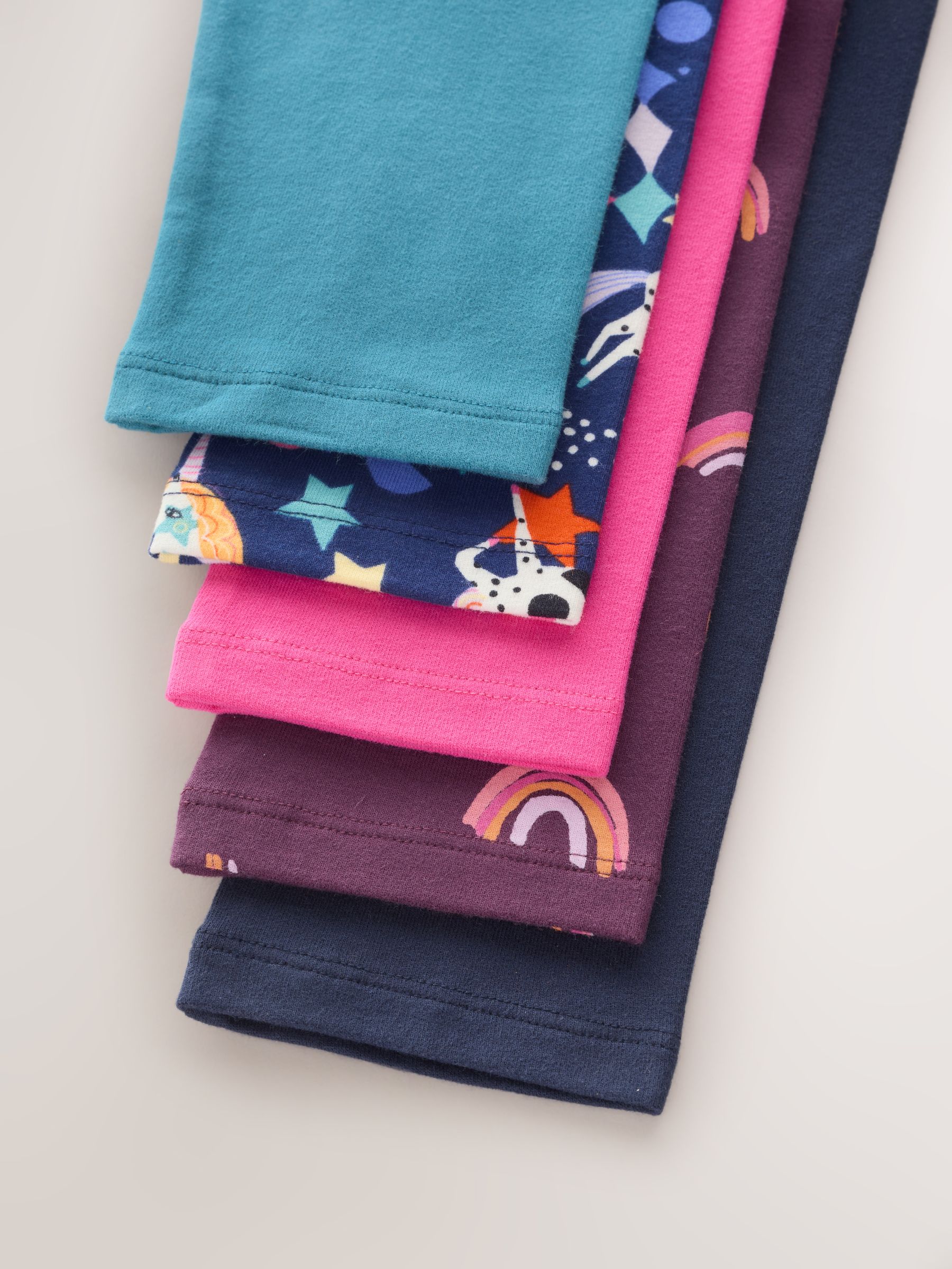 Marineblauw/roze regenboog-eenhoorn - Verpakking van 5 leggings (3-16 jr)