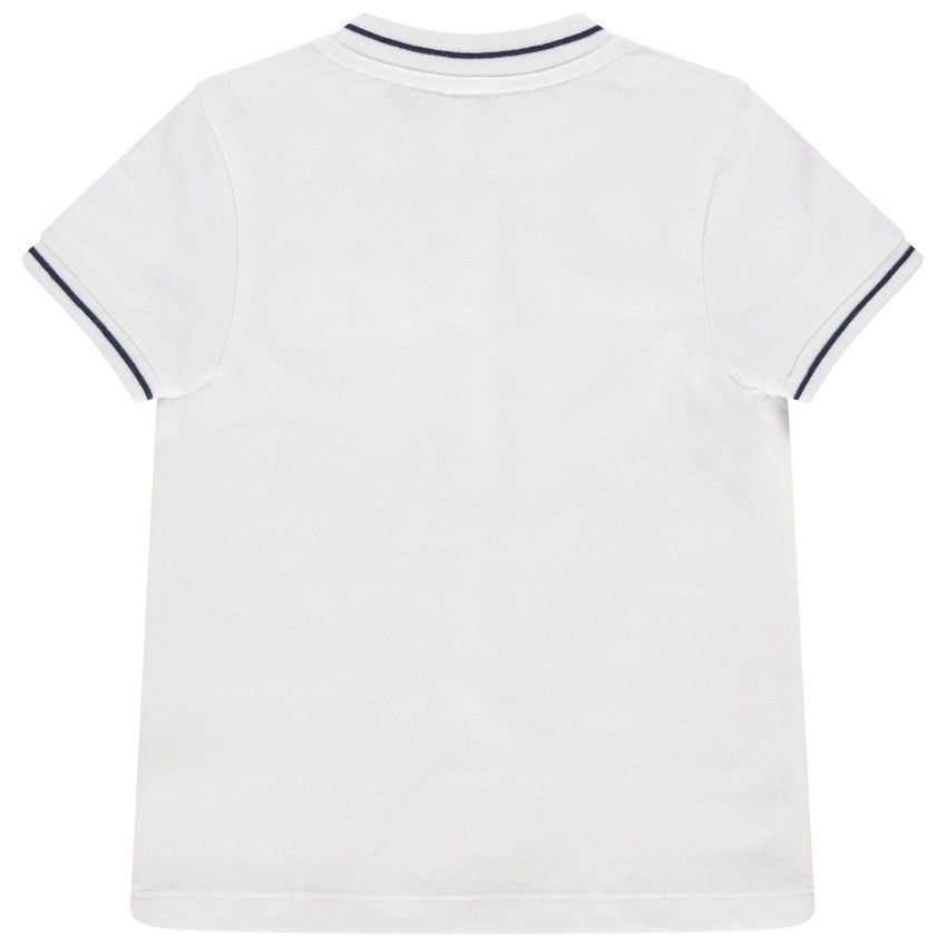 Polo manches courtes en coton bio à rayure contrastée - Blanc