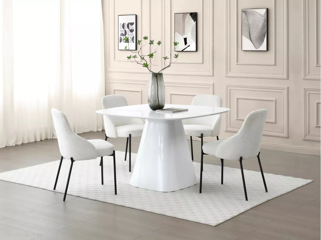Table à manger 4 personnes en MDF - Blanc laqué - BUDONIA