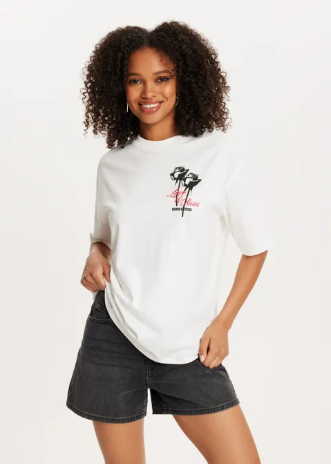 T-shirt met print roos wit (WIT)