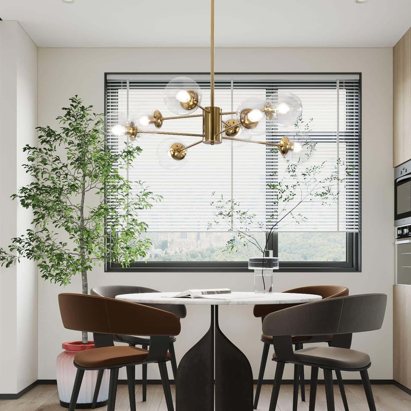 KCO Lighting Modern Sputnik Kronleuchter 8-Licht Klarglas Globus Deckenleuchte Mid Century Messing Unterputzleuchte Küche Island