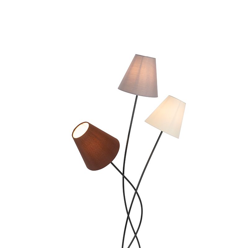 Design vloerlamp zwart met stoffen kappen 3-lichts - Melis