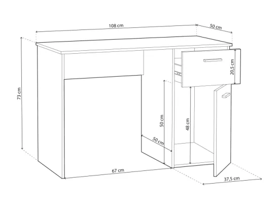 Bureau en aggloméré blanc 73x108x50cm