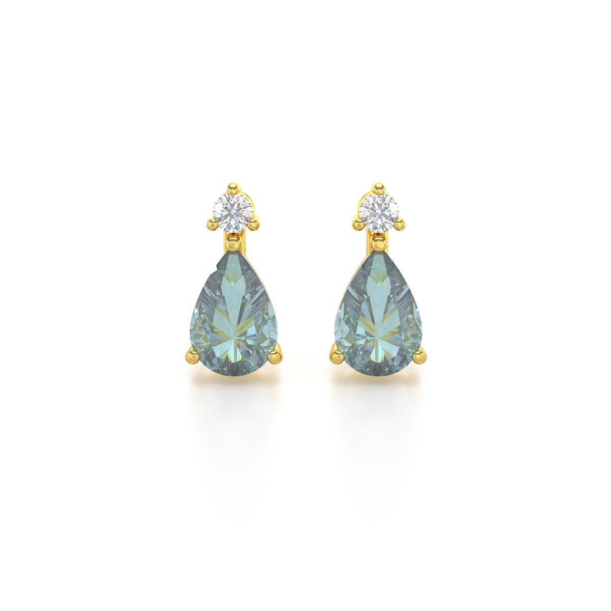 Boucles d'oreilles ADEN Or 585  Jaune Aigue-Marine forme Poire et Diamants 1.15grs