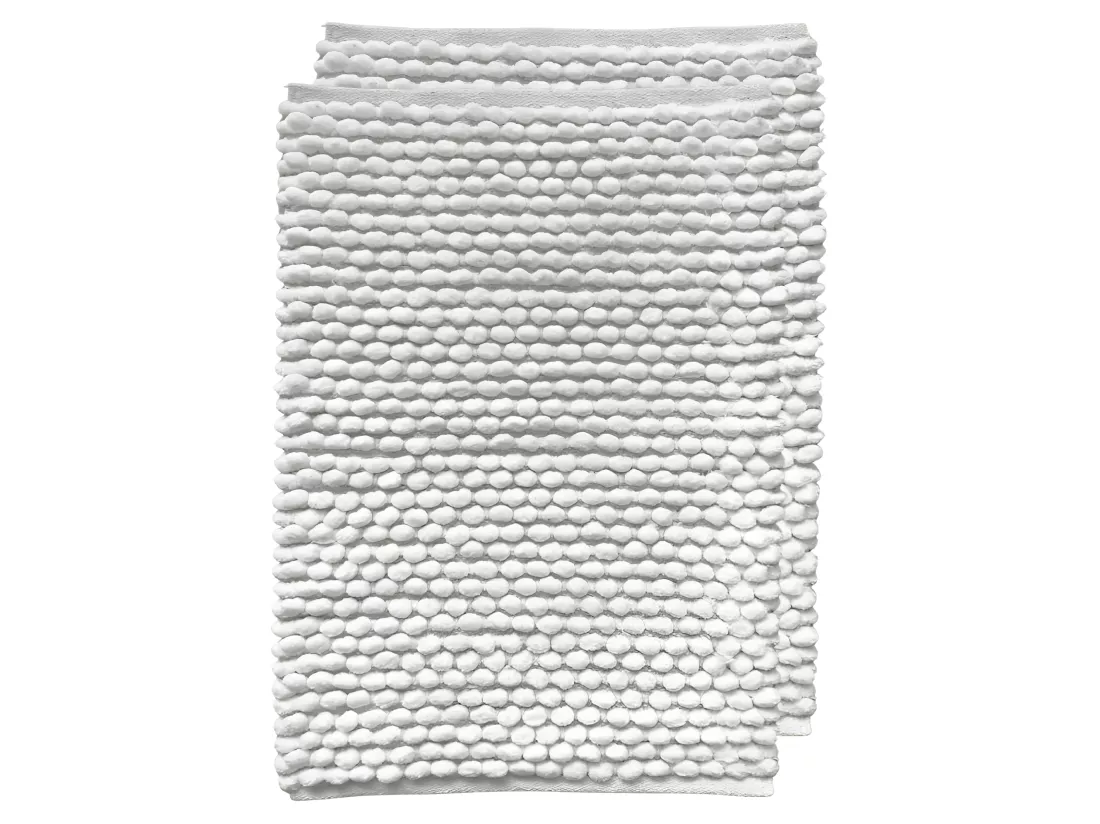 Lot 2 tapis de salle de bain 40 x 60 cm pompon blanc - MARIE