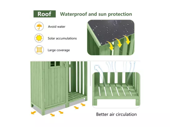 Abri de jardin en bois de sapin - remise à outils avec 2 étagères intégrées - H 173 cm - toit imperméable en PVC - Vert