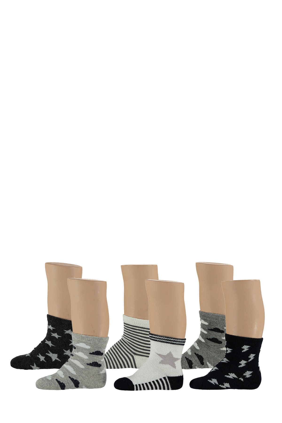 Apollo baby sokken - set van 6 zwart/wit/grijs