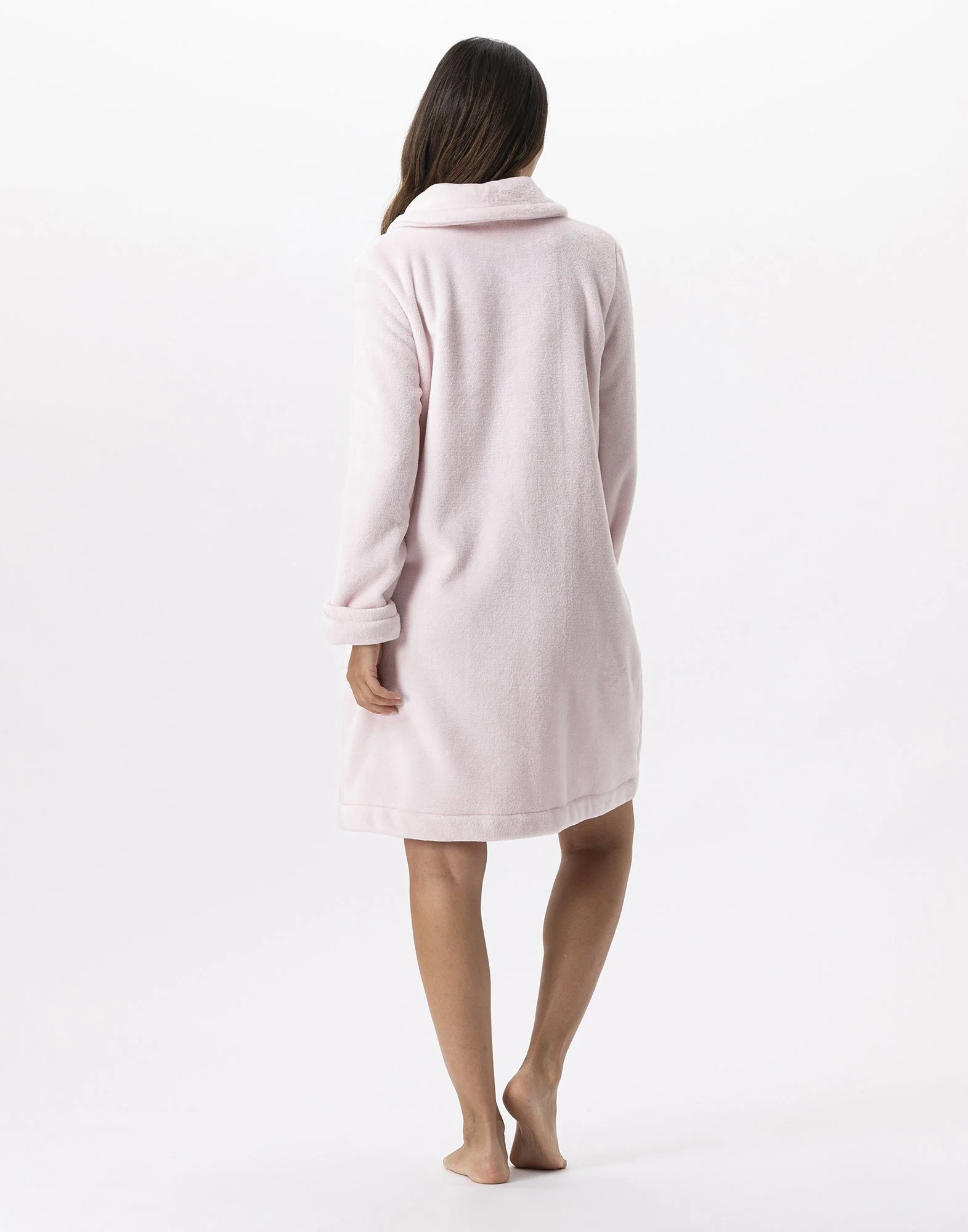 ESSENTIEL H56B - Robe de chambre zipée en peluche flanelle | Rose