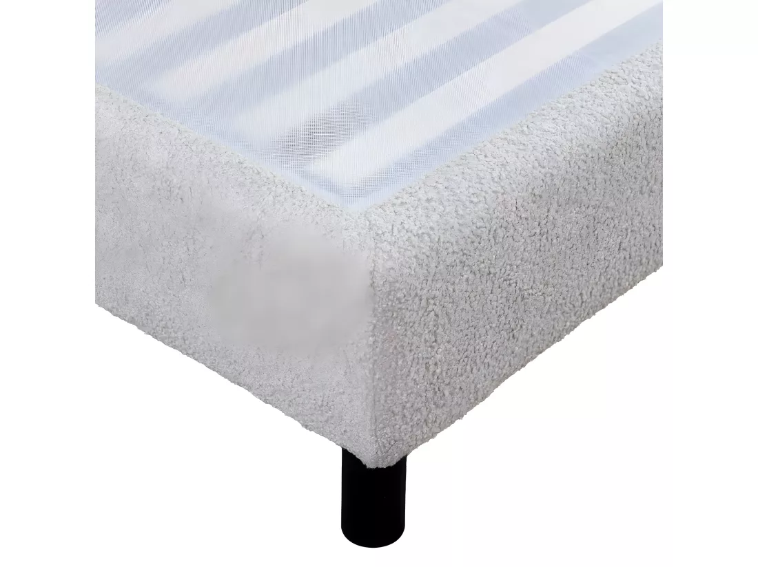 Sommier déco en Kit + pieds 90x190 - Newkit 20 lattes bois - Tissu crème - H. 18 cm