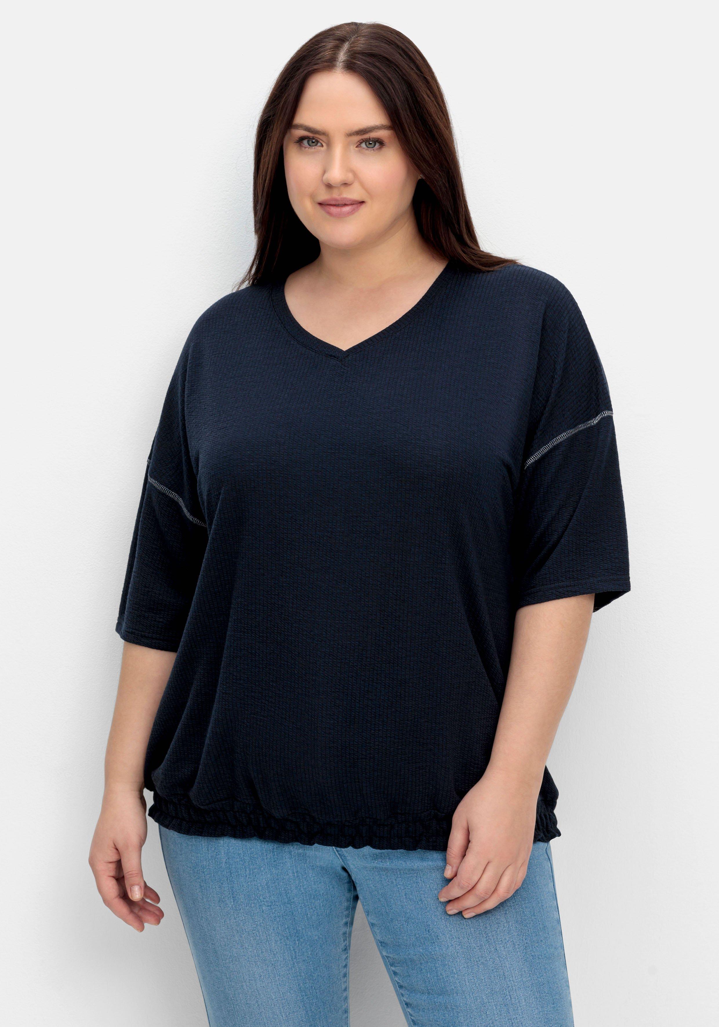 Shirt mit Ziernaht an den Ärmeln und Smokbund