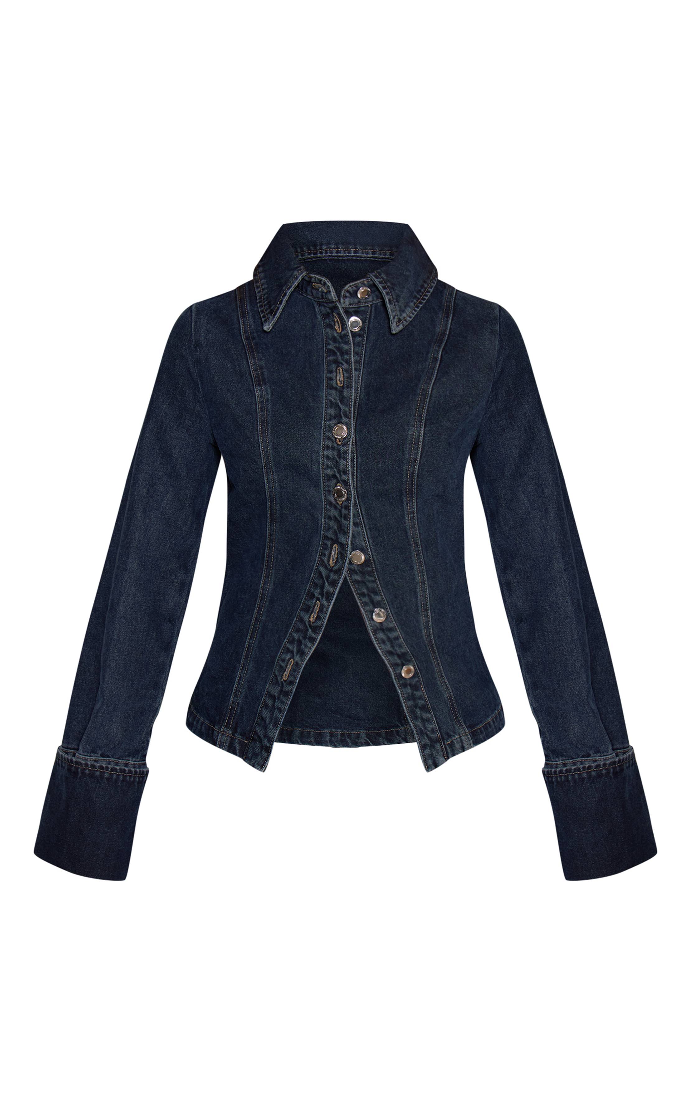Vintage Chemise En Denim Cintrée Bleu Foncé