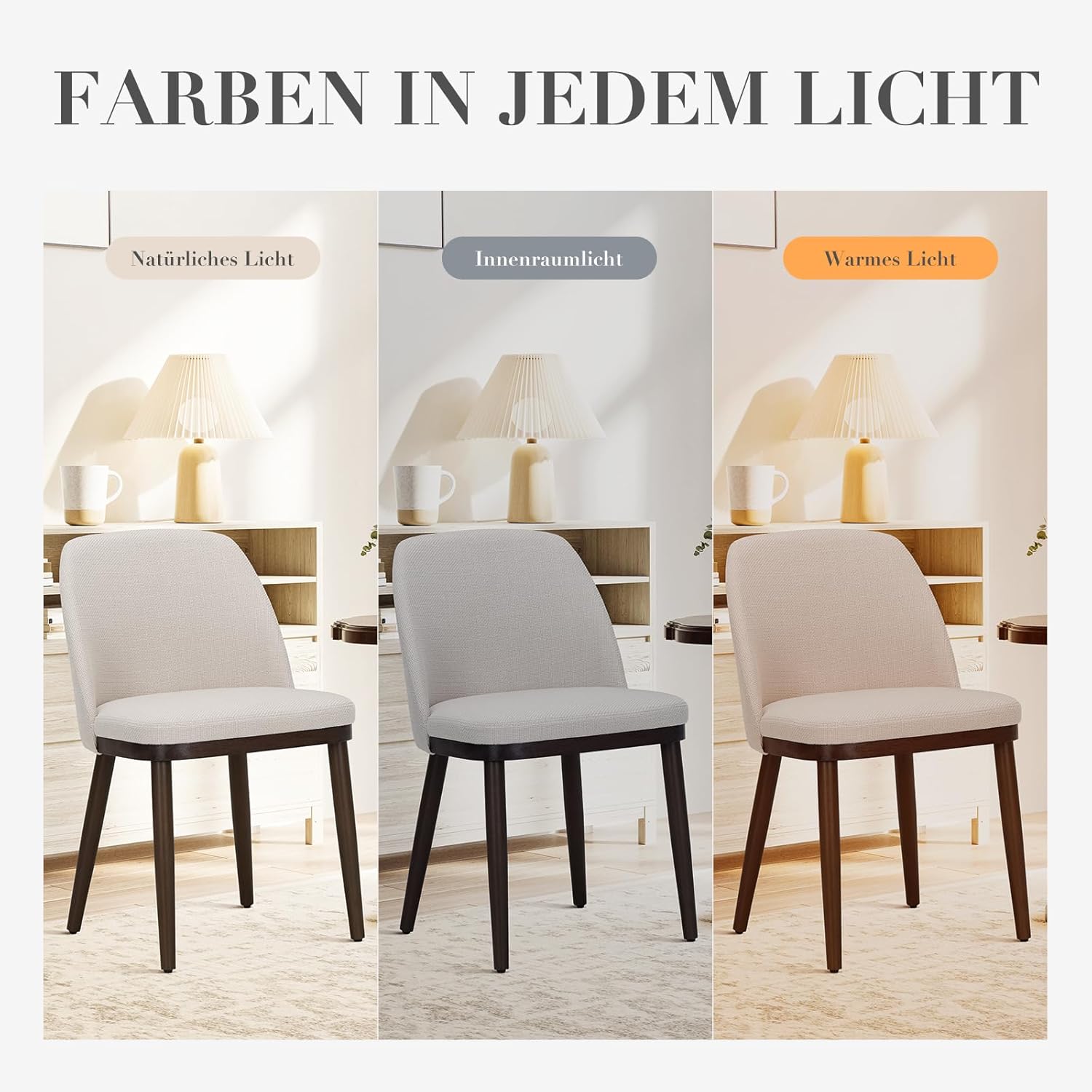 COLAMY Gepolsterte Esszimmerstühle 4er Set, Moderne Küchenstühle mit Rückenlehne, Stoffstuhl mit Holzbeinen für Esszimmer, Küche, Restaurant, Beige
