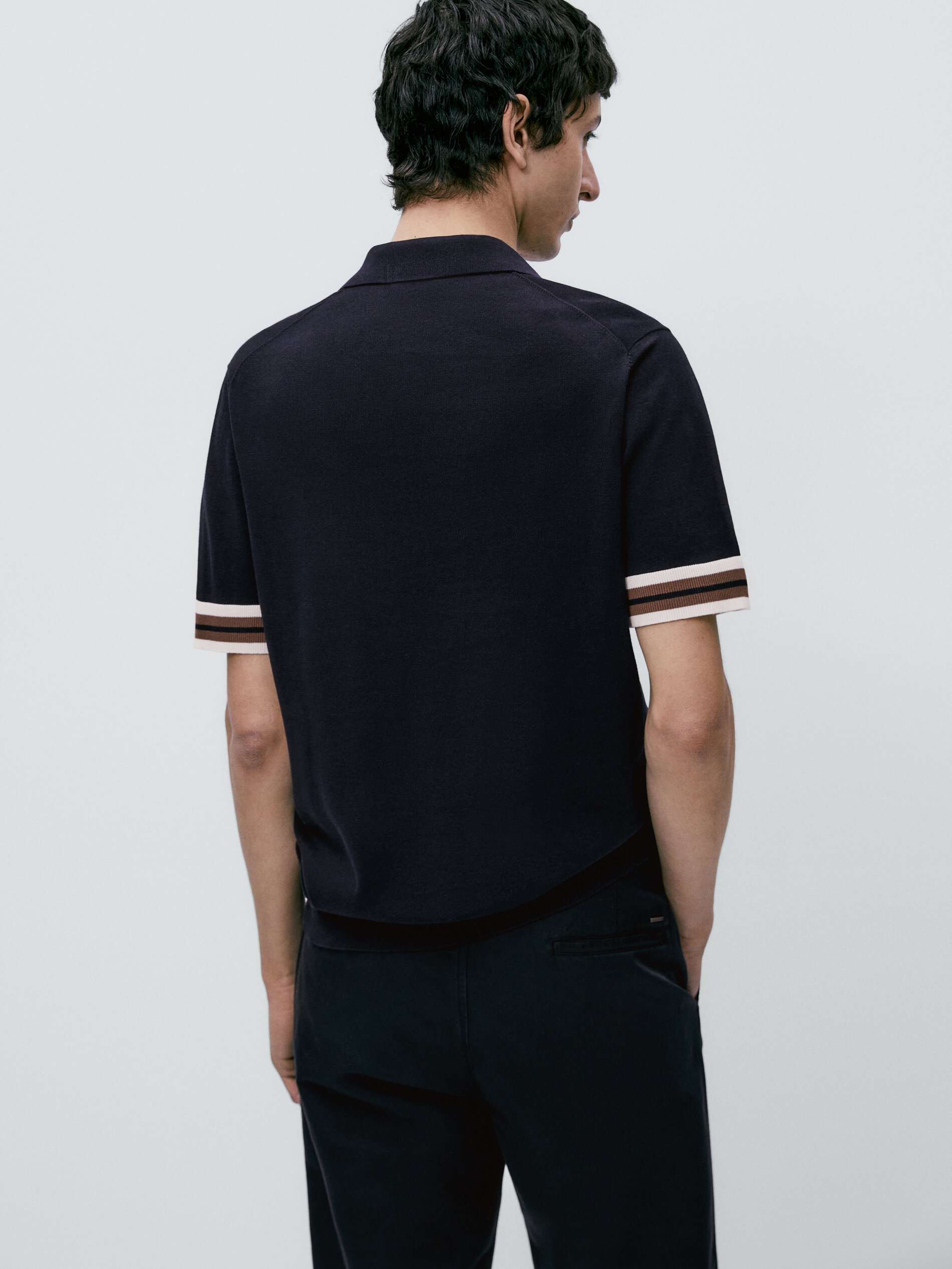 Camisa polo de manga curta contrastante - AZUL MARINHO