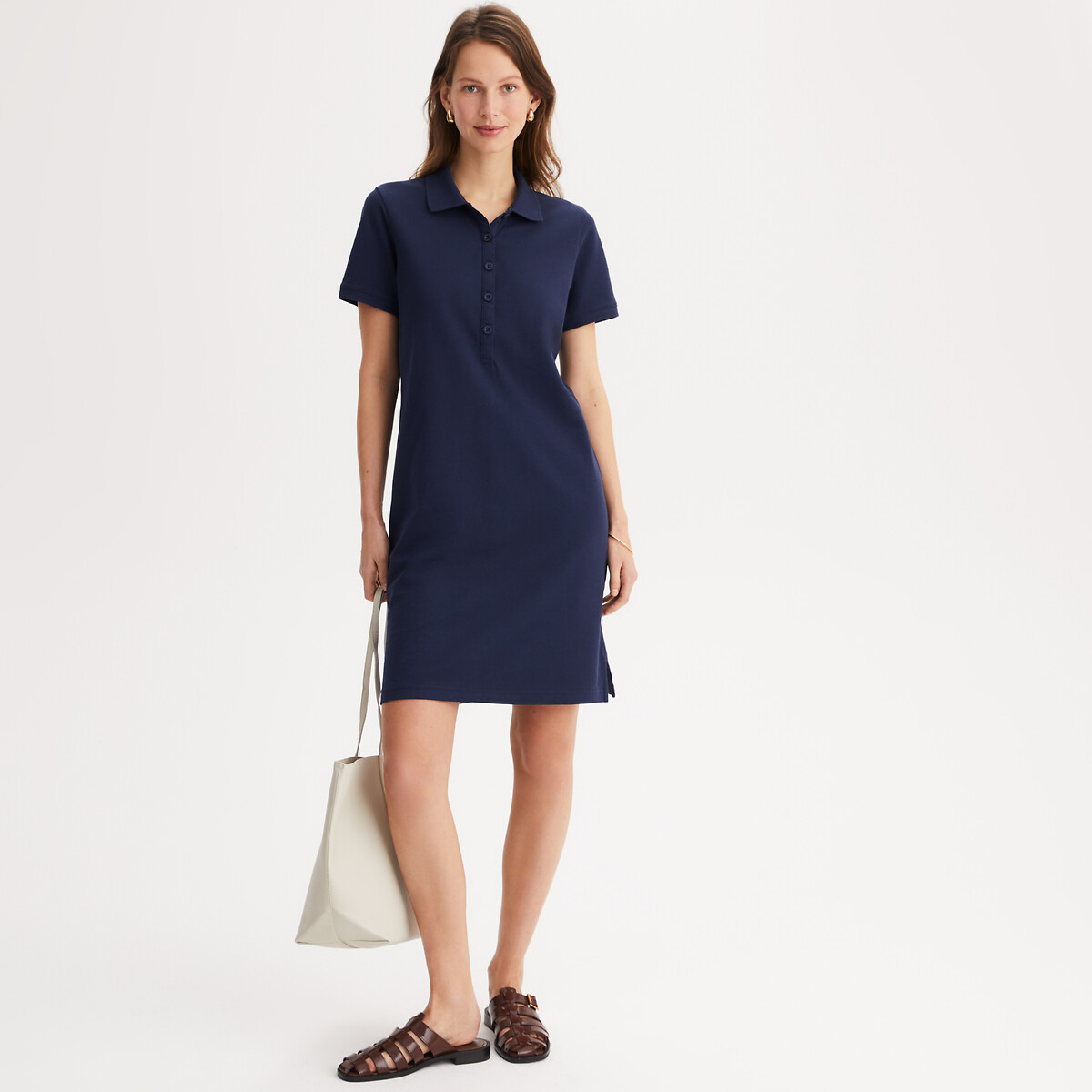 ANNE WEYBURN<br>Vestido reto, comprimento midi, mangas curtas