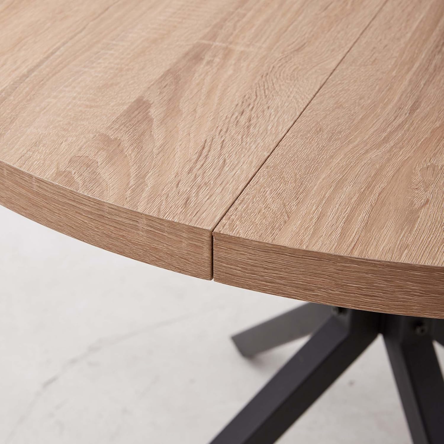 Essgruppe 5-Teilig, 100cm Runder Esstisch und 4 Kunstleder Esszimmerstühle, Tisch und 4 Stühle für Küche, Wohnzimmer, Balkon, Restaurant, Büro (Helle Holzfarbe+Hellbraun)