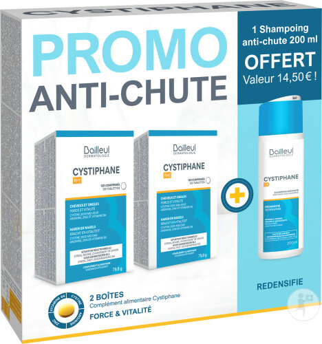 Cystiphane Promo Anti-Chute Cheveux Et Ongles 2x120 Comprimés + Shampoing Anti-Chute Gratuit 200ml