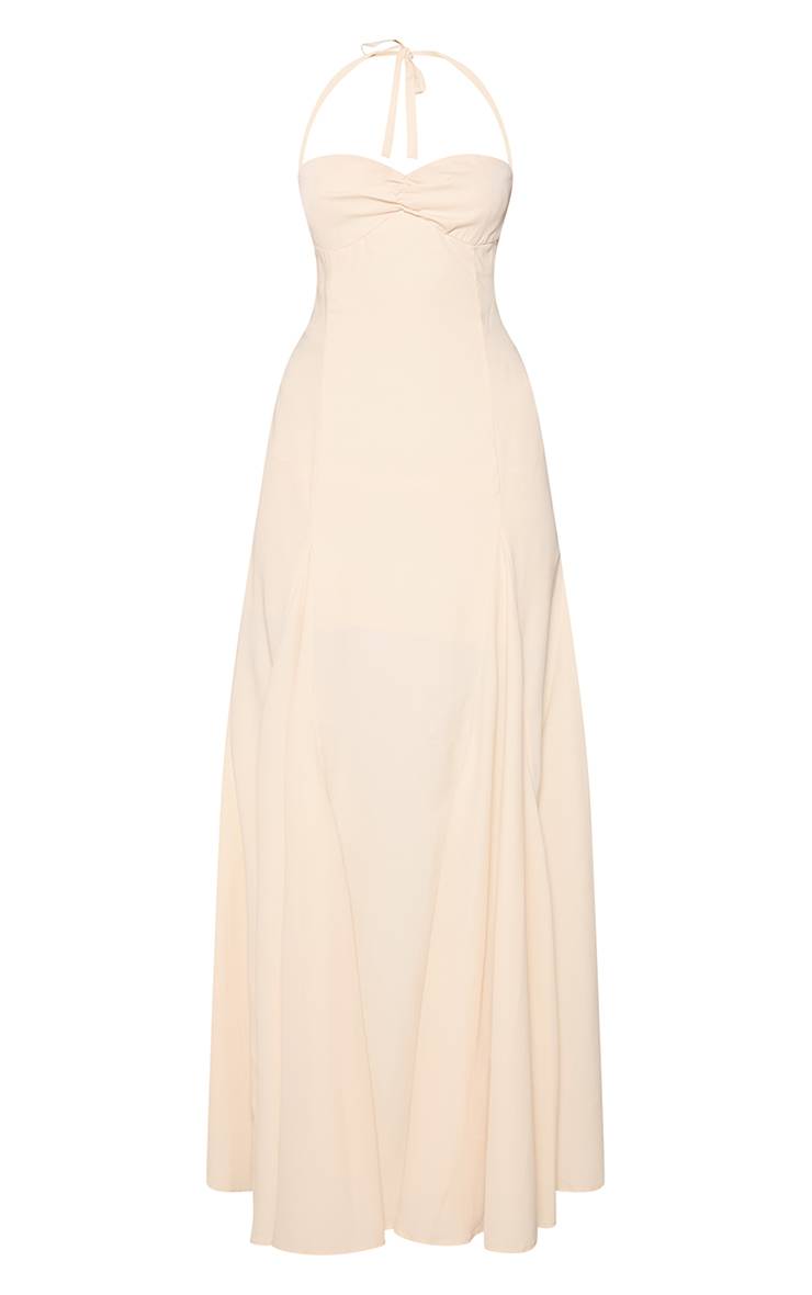 Butter Cream Robe Longue Jaune Beurre Tissée À Col Licou Avec Détail Froncé Au Buste