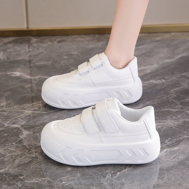 Asterisk - Platform Adhesive Strap Plain Kunstleren Sneakers