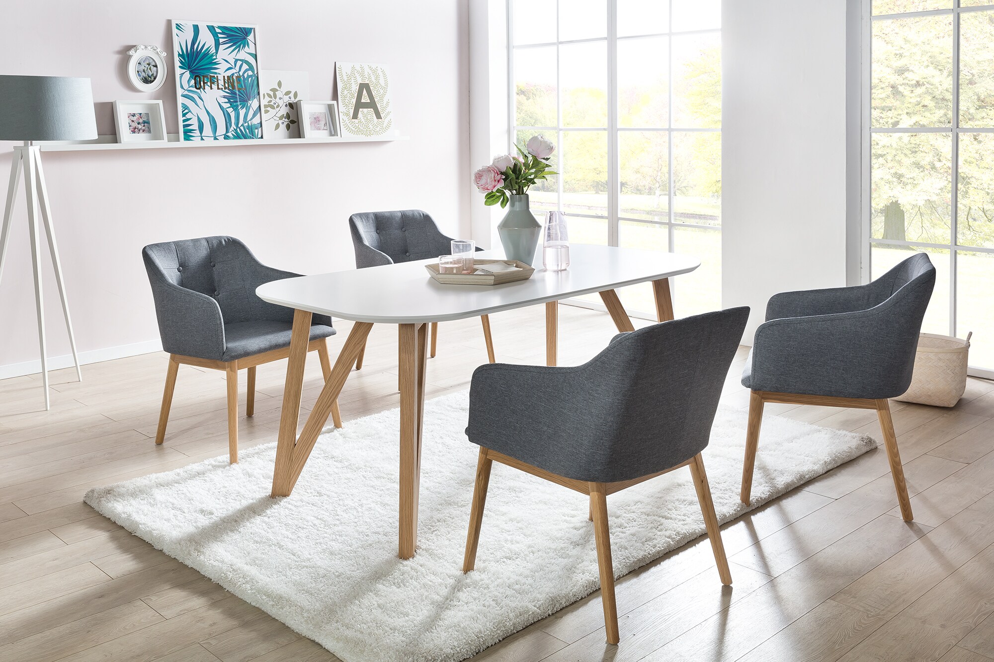 Esstisch 180x90x76 cm weiß Eiche Esszimmertisch Küchentisch Tisch Holztisch