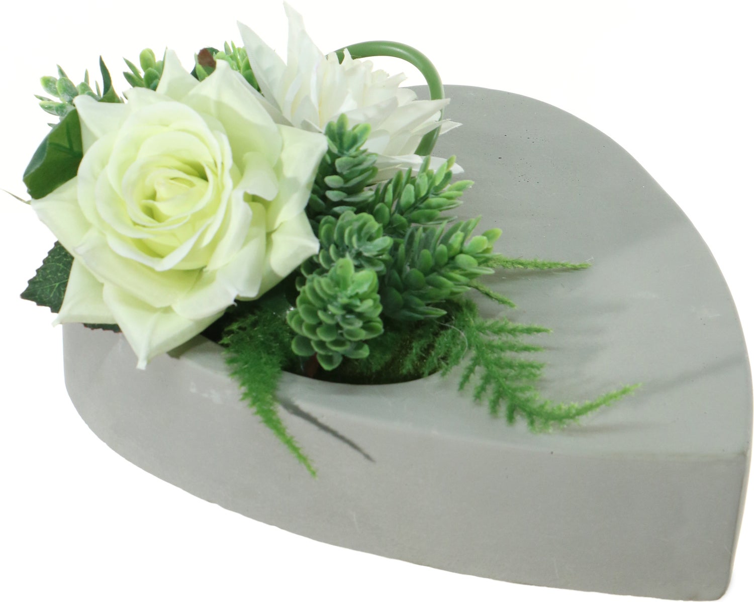Louis Maes kunstbloemstuk Roos, Dahlia wit groen 24 x 15 x 10 cm