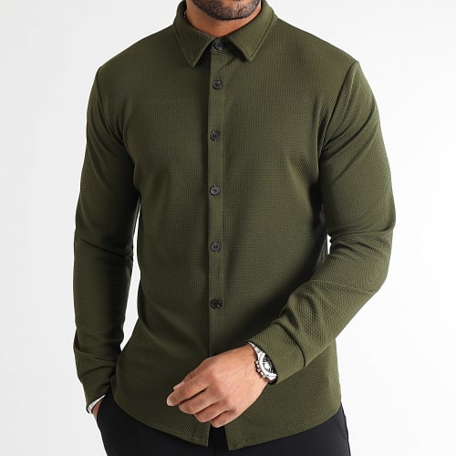 Chemise Manches Longues Texturé Waffle 0574 Vert Kaki