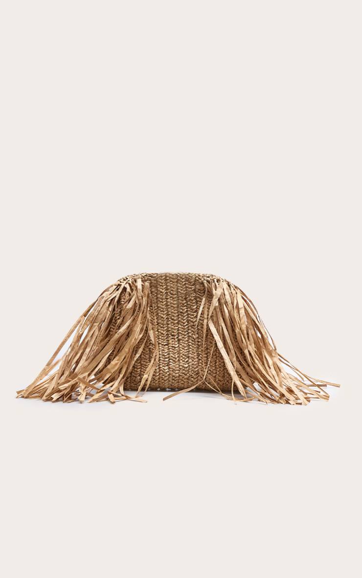 Camel Pochette Slouchy En Raphia À Franges