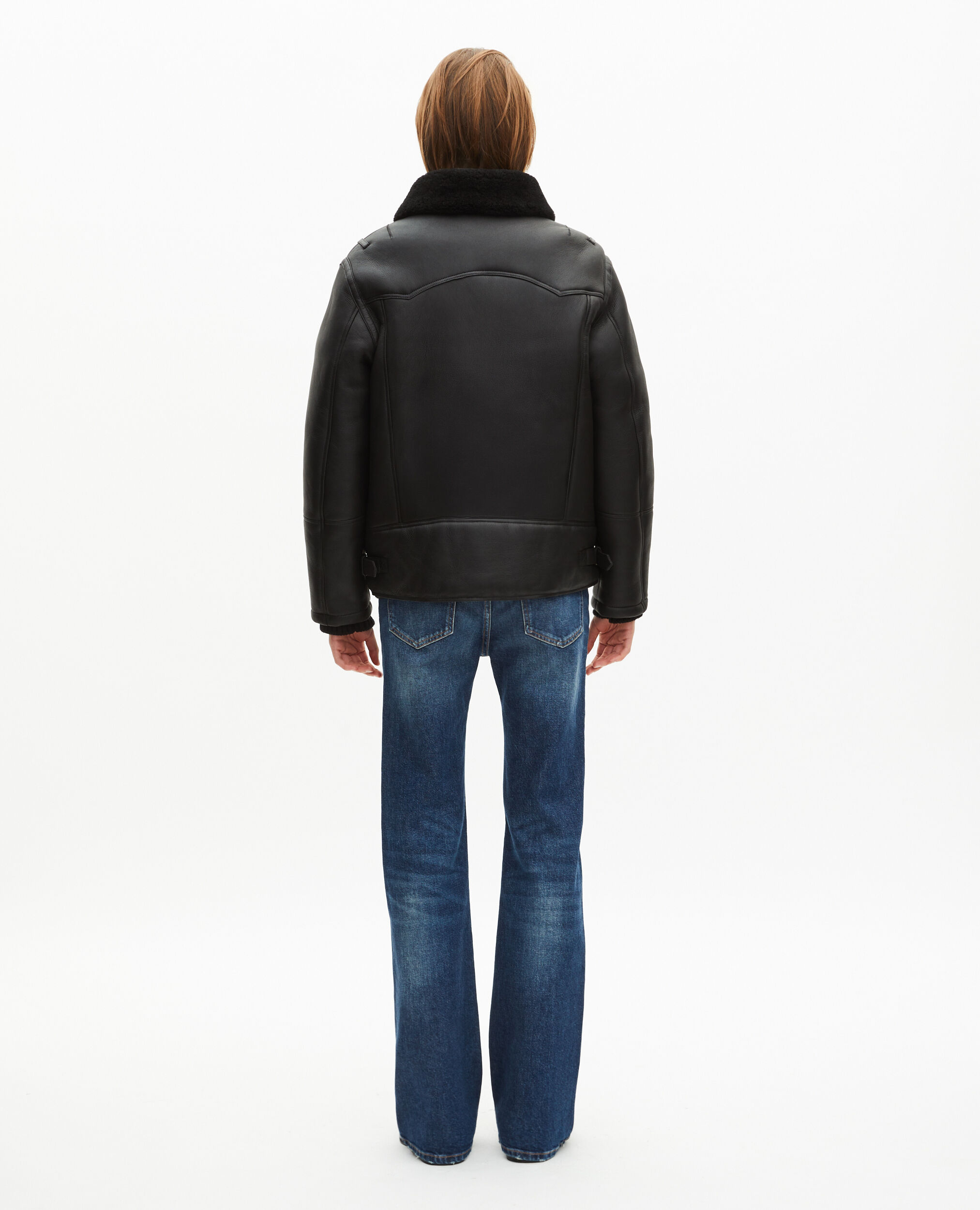 Peau lainée courte col sherpa noire