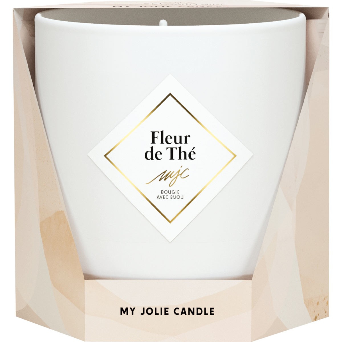 Bougie parfumée - Fleur de thé - Collier acier inoxydable doré & beige - 200 g