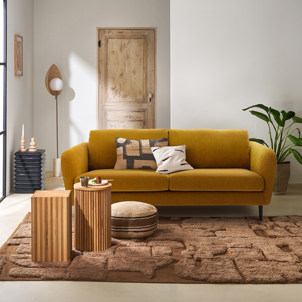 LA REDOUTE INTERIEURS<br>Sofá fixo de 3 a 4 lugares, veludo canelado, Amy