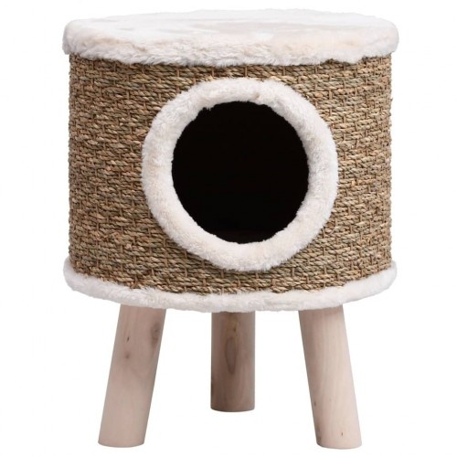 Casinha elevada para gatos com arranhador, marrom